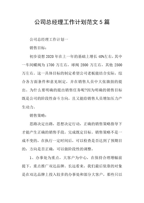 公司总经理工作计划范文5篇