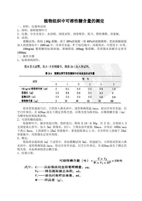 植物组织中可溶性糖含量的测定