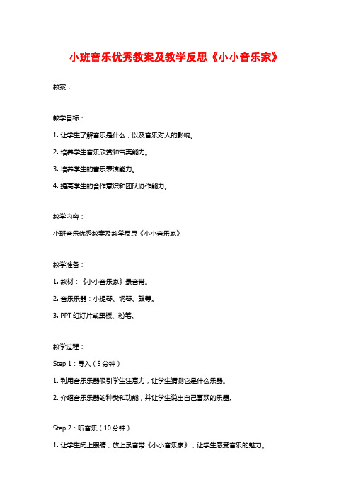 小班音乐优秀教案及教学反思《小小音乐家》