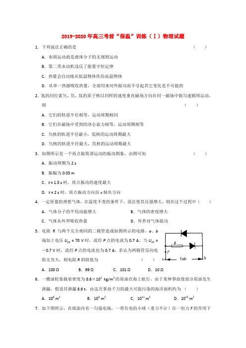 2019-2020年高三考前“保温”训练(Ⅰ)物理试题