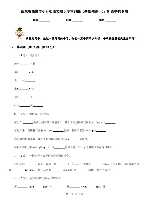 山东省淄博市小升初语文知识专项训练(基础知识一)：5 查字典D卷