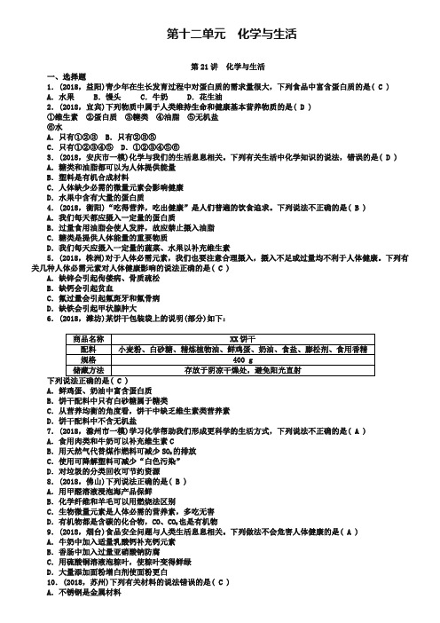 中考化学九年级练习【第21讲】化学与生活(含答案)