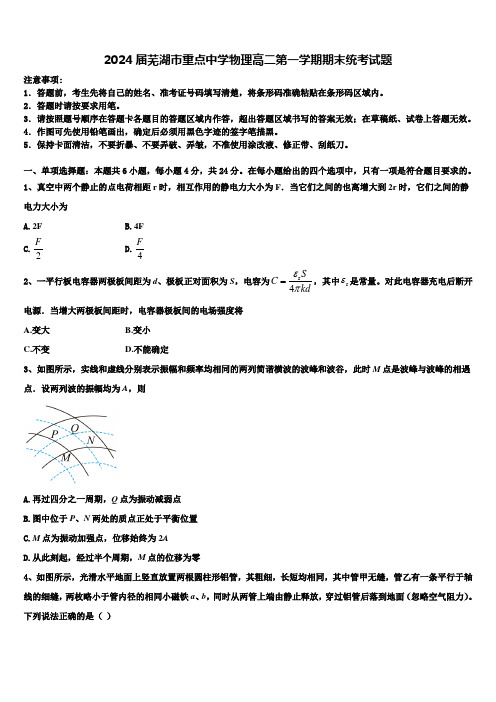 2024届芜湖市重点中学物理高二第一学期期末统考试题含解析