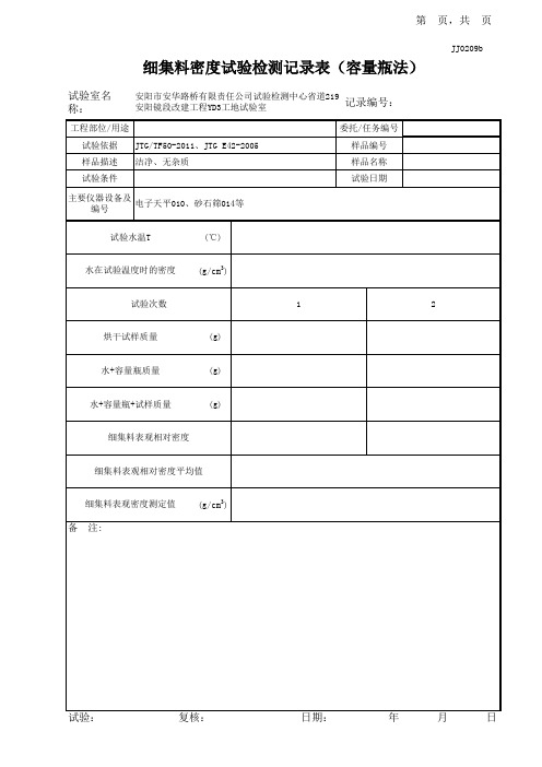 细集料密度试验记录表