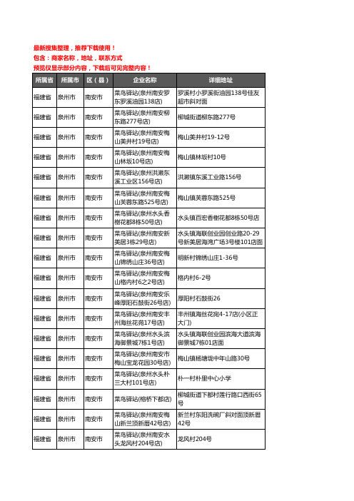 新版福建省泉州市南安市菜鸟驿站企业公司商家户名录单联系方式地址大全65家