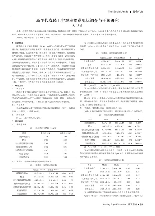 新生代农民工主观幸福感现状调查与干预研究