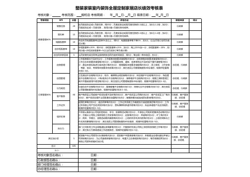 整装家装室内装饰全屋定制家居店长绩效考核表