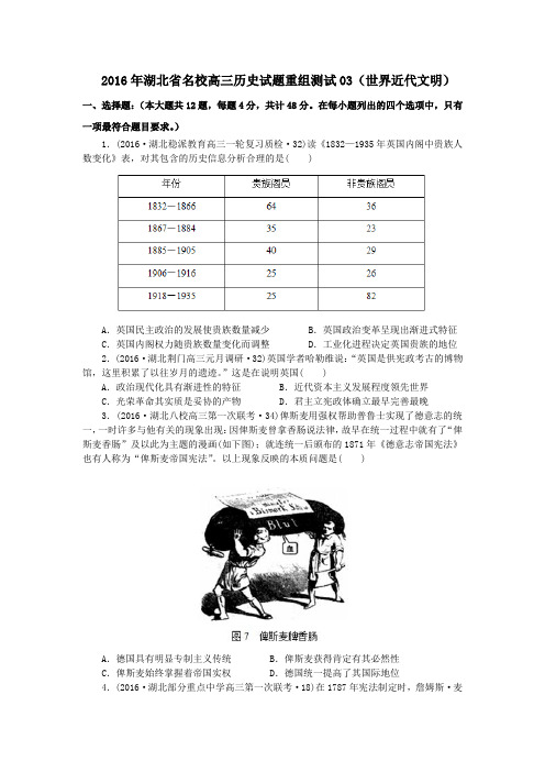 2016年湖北省名校高三历史试题重组测试03(世界近代文明)