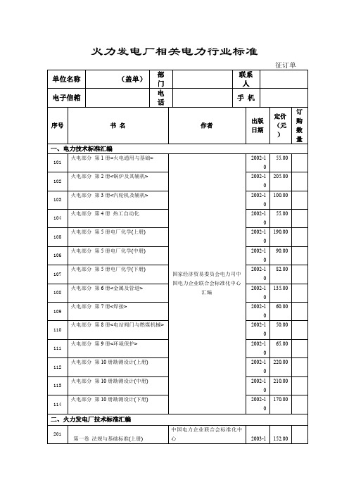 火力发电厂相关电力行业标准