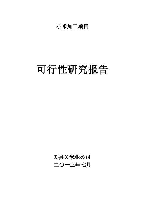 小米加工项目可行性研究报告