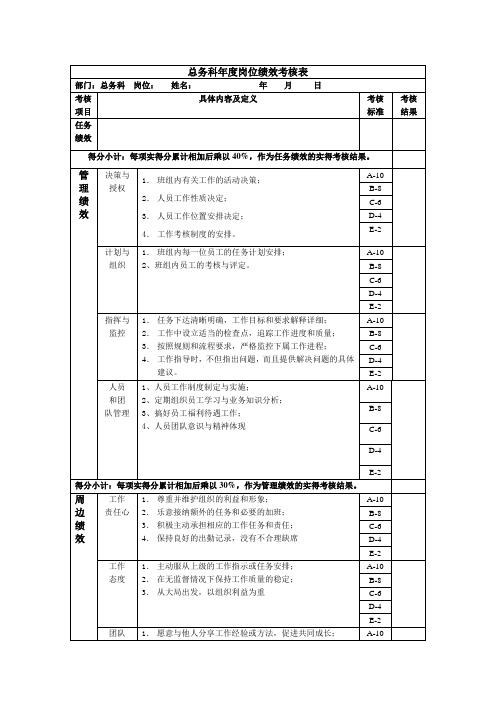 总务科岗位绩效考核表