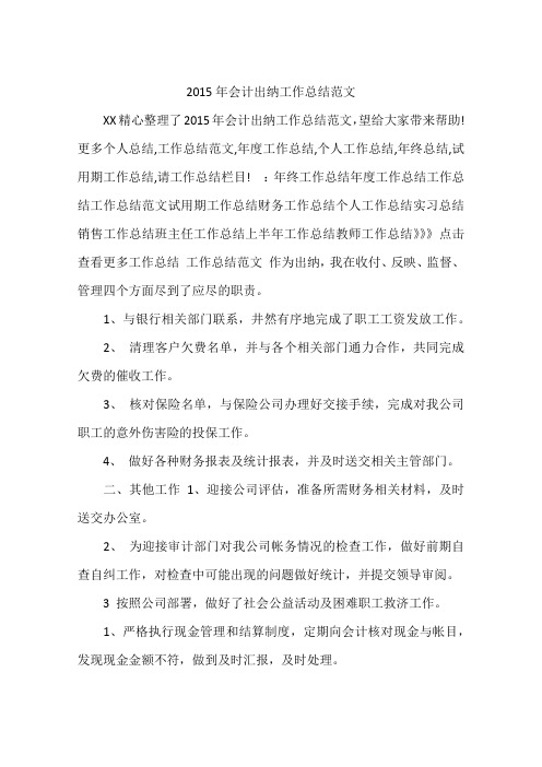 2015年会计出纳工作总结范文
