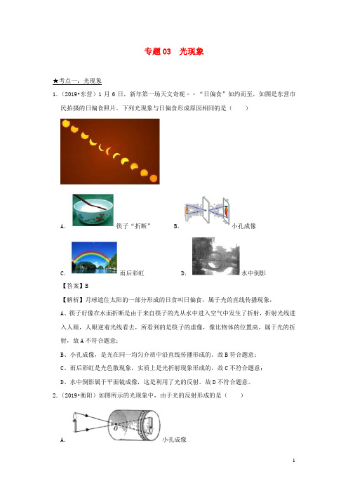 2020年中考物理高频考点精解精练专题03光现象(含解析)