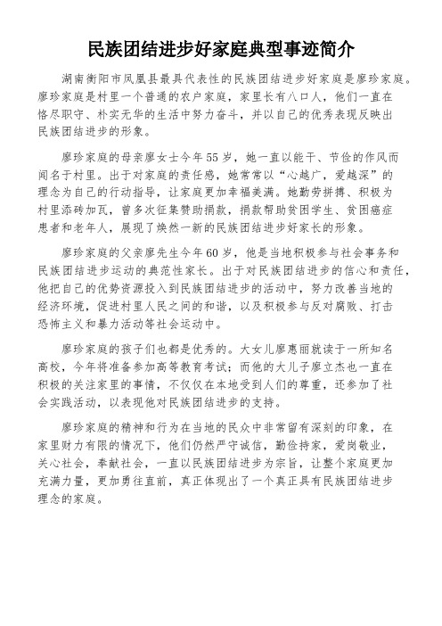 民族团结进步好家庭典型事迹简介