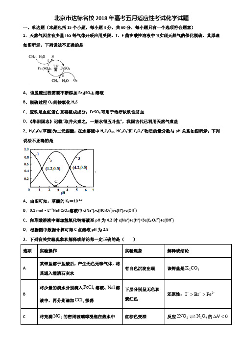 北京市达标名校2018年高考五月适应性考试化学试题含解析