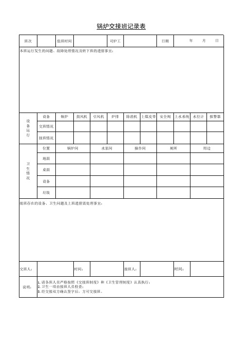 锅炉交接班记录表