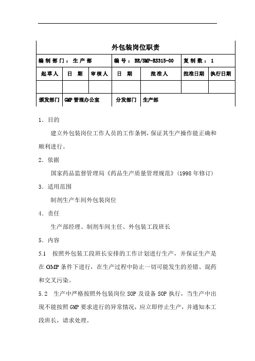 医药企业GM各岗位职责外包装岗位职责