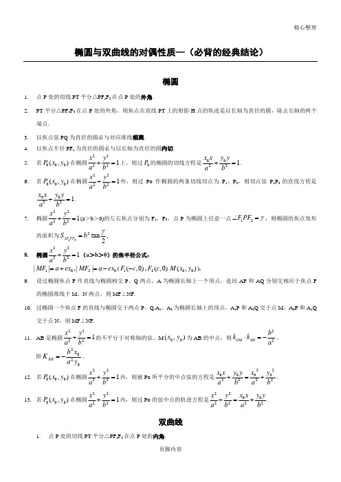 椭圆与双曲线的经典性质50条--(必背的经典结论)