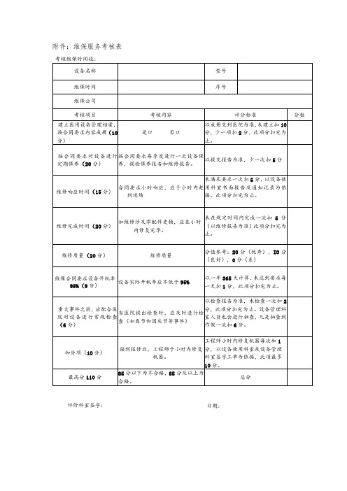 维保服务考核表