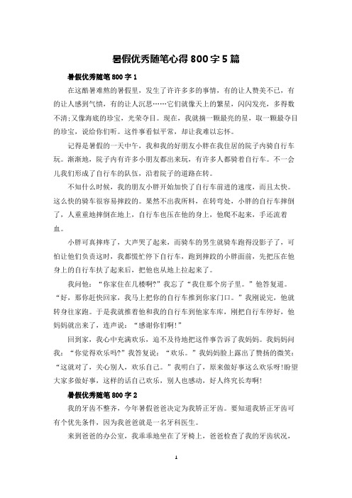 暑假优秀随笔心得800字5篇