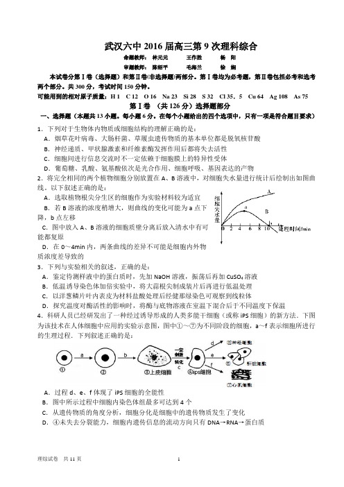 武汉六中2016届高三第9次理科综合