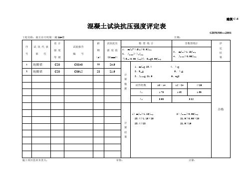 36#地圈梁混凝土试块抗压强度汇总及评定表