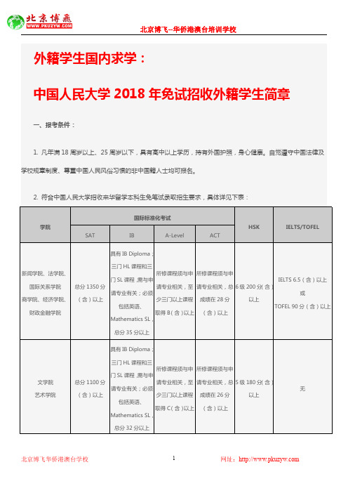 外籍学生国内求学:2018年中国人民大学免试招外籍学生招生简章
