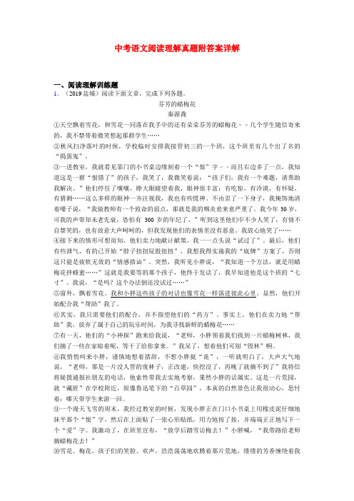 中考语文现代文阅读题真题带答案[精选]共20篇汇总