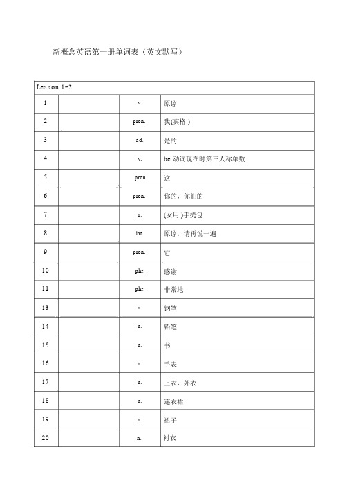 (完整word版)新概念英语第一册单词表格(英文默写)(word文档良心出品).docx