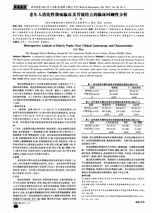 老年人消化性溃疡临床及胃镜特点的临床回顾性分析