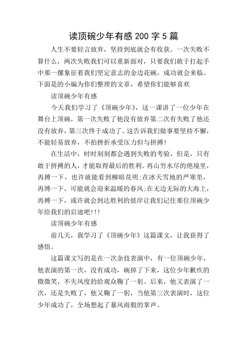 读顶碗少年有感200字5篇