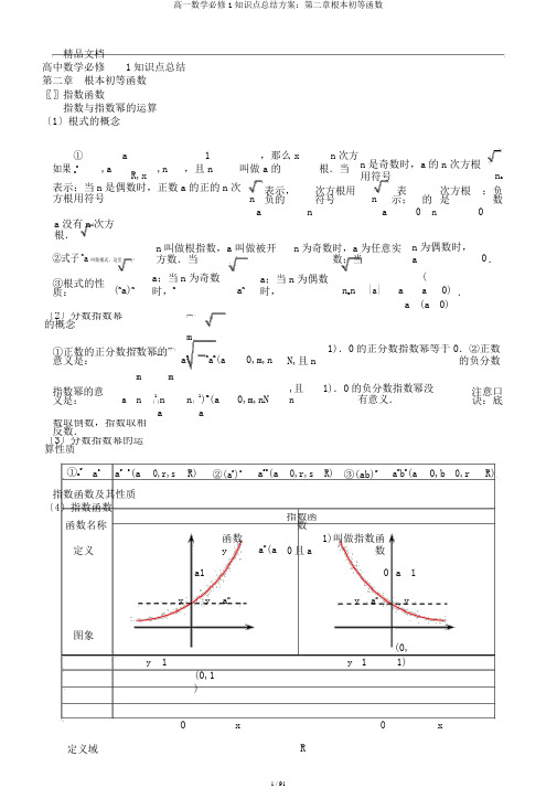 高一数学必修1知识点总结计划：第二章基本初等函数