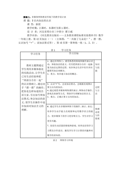 附录三多媒体网络教室环境下的教学设计表