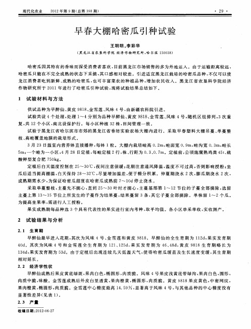 早春大棚哈密瓜引种试验