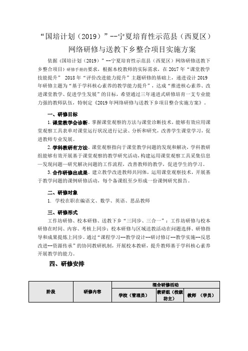 宁夏“国培计划(2019)”--培育性示范校(西夏十一小)网络研修与送教下乡结合项目实施方案