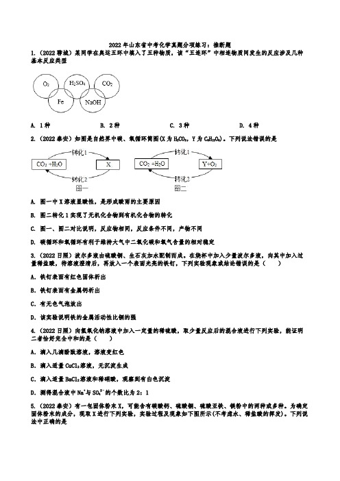 2022年山东省中考化学真题分项练习：推断题