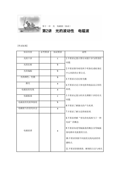 【步步高】2018版浙江省高考物理《选考总复习》文档讲义：第十一章第2讲-光的波动性、电磁波