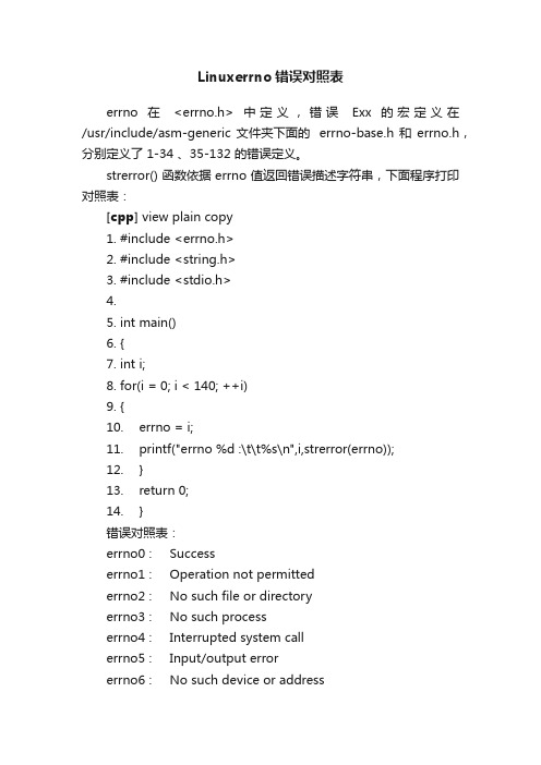 Linuxerrno错误对照表