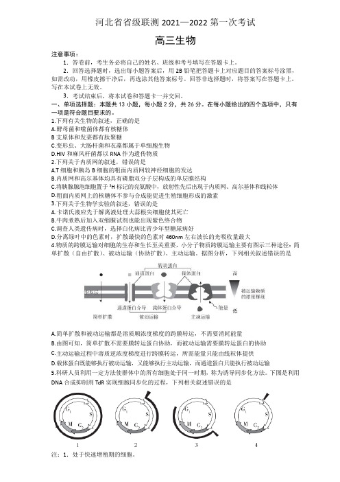 河北省省级联测2021—2022第一次考试生物试题含答案