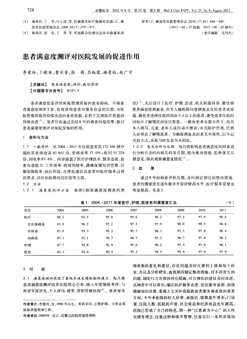 患者满意度测评对医院发展的促进作用