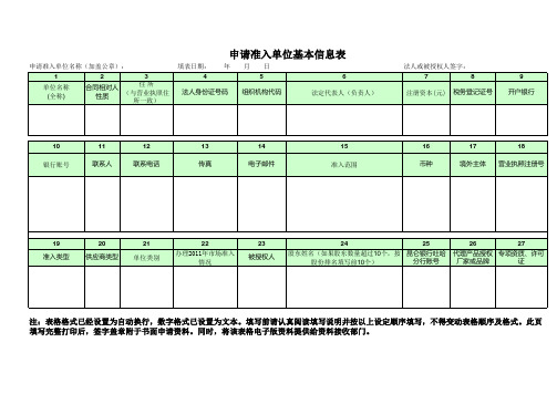 吐哈油田公司申请准入单位基本信息表