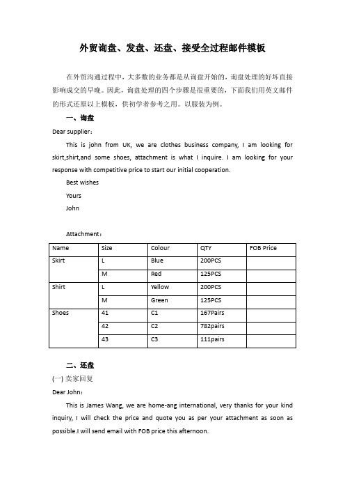 外贸询盘、发盘、还盘、接受全过程邮件模板