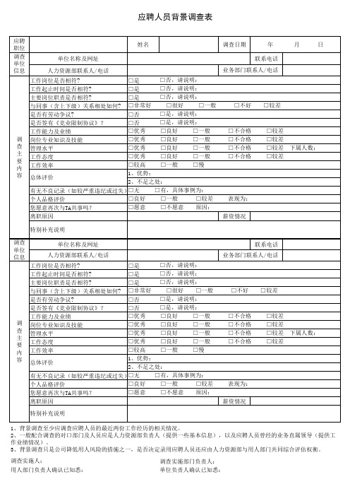 表单：应聘人员背景调查表