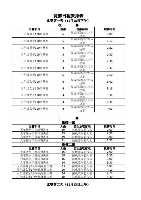 竞赛日程安排表