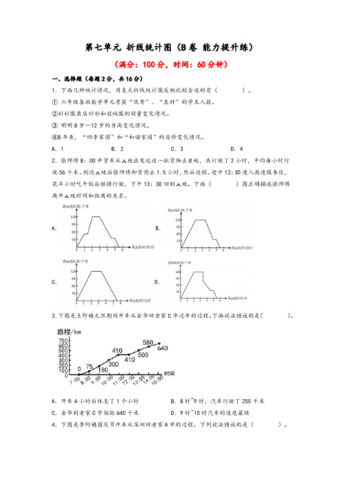 2023年五年级下册数学单元AB卷(人教版)第七单元+折线统计图(B卷+能力提升练)含答案