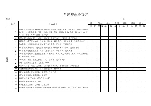 前场开市检查表