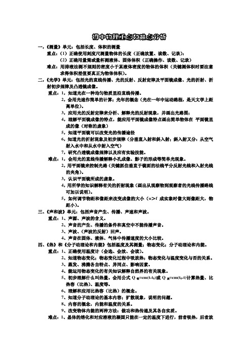 (完整)初中物理重点和难点分析