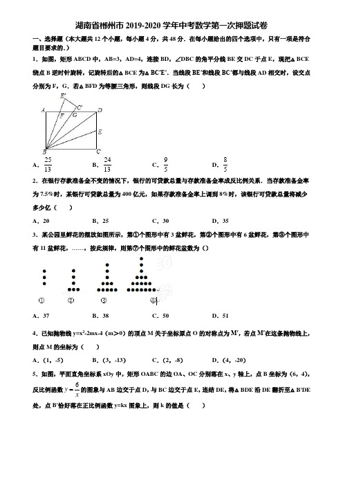 湖南省郴州市2019-2020学年中考数学第一次押题试卷含解析