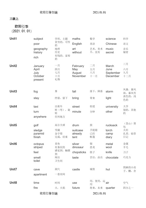 剑桥少儿英语三级词汇表之欧阳引擎创编