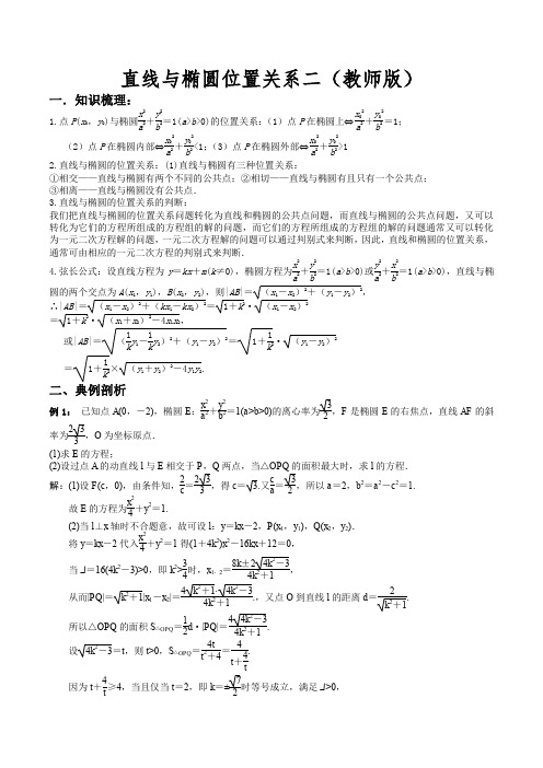 直线与椭圆位置关系